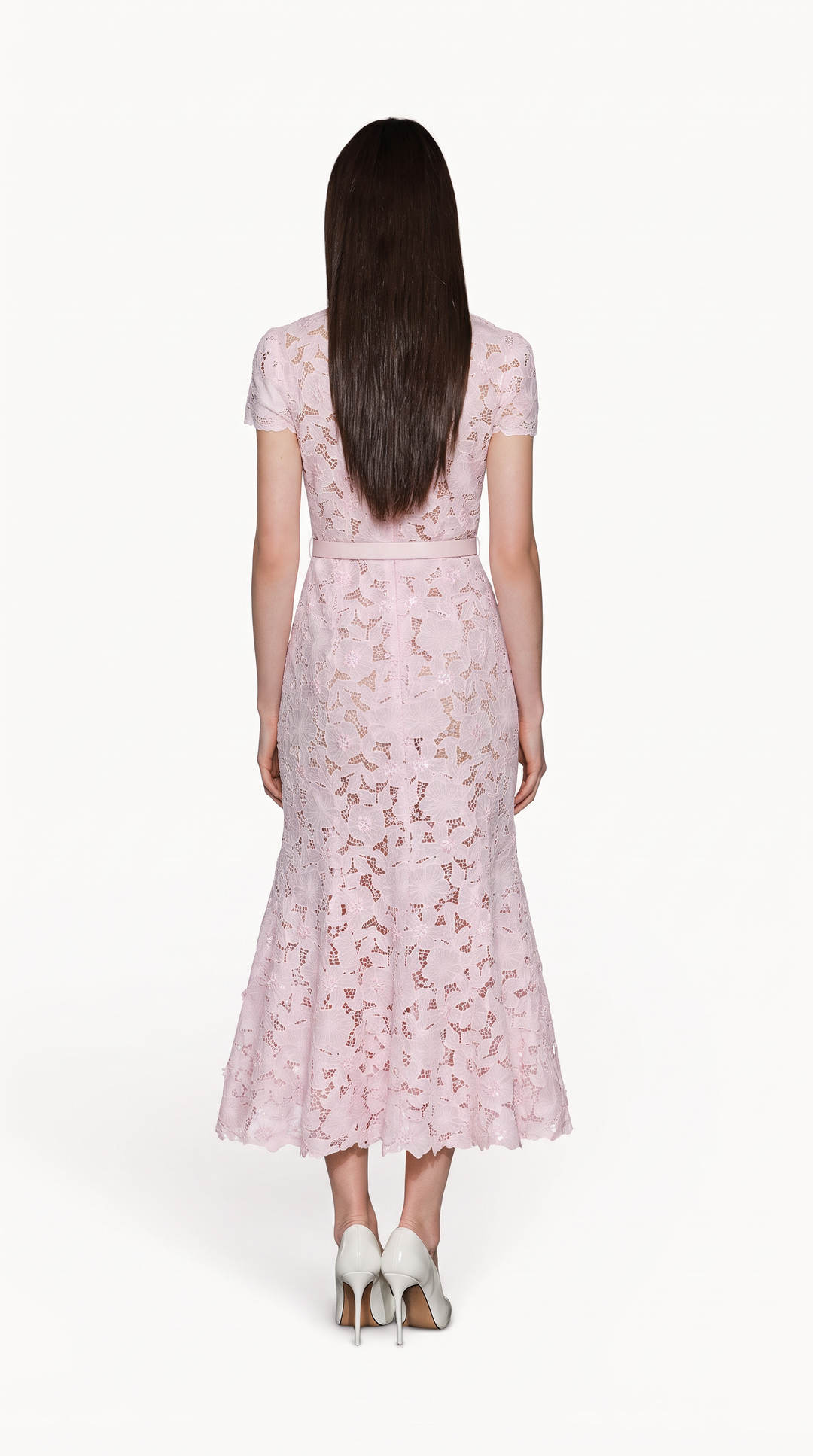 Pink Floral Lace Midi Dress
