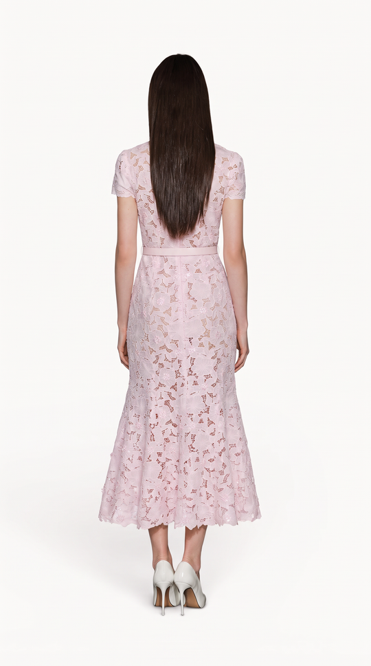 Pink Floral Lace Midi Dress