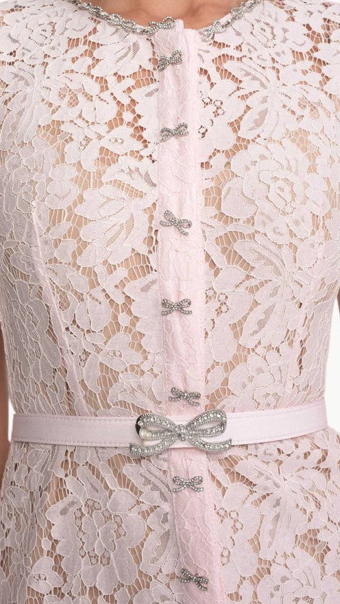 Blush Pink Floral Lace Midi Dress
