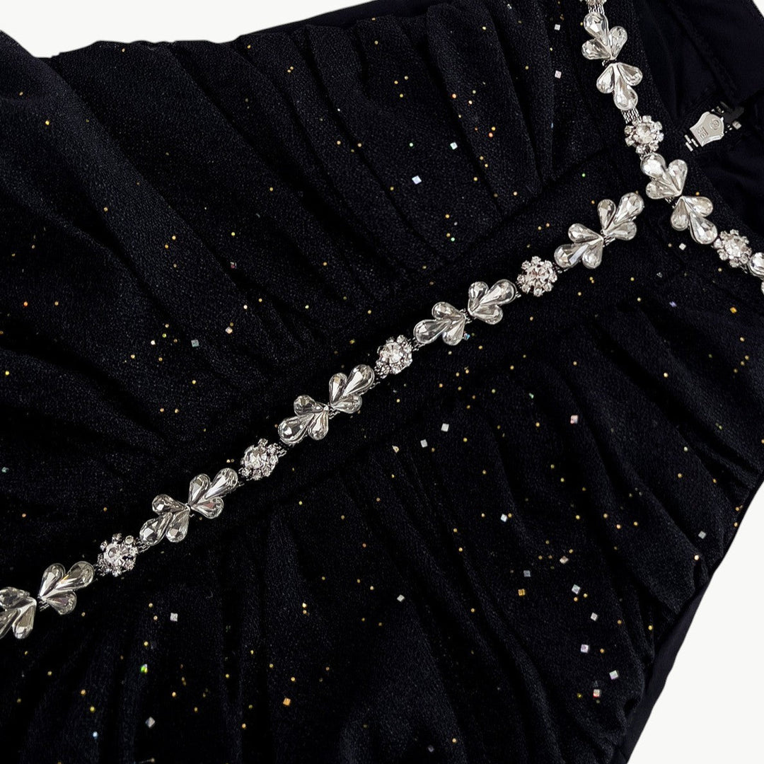 Crystal-Embellished Mini Dress in Black