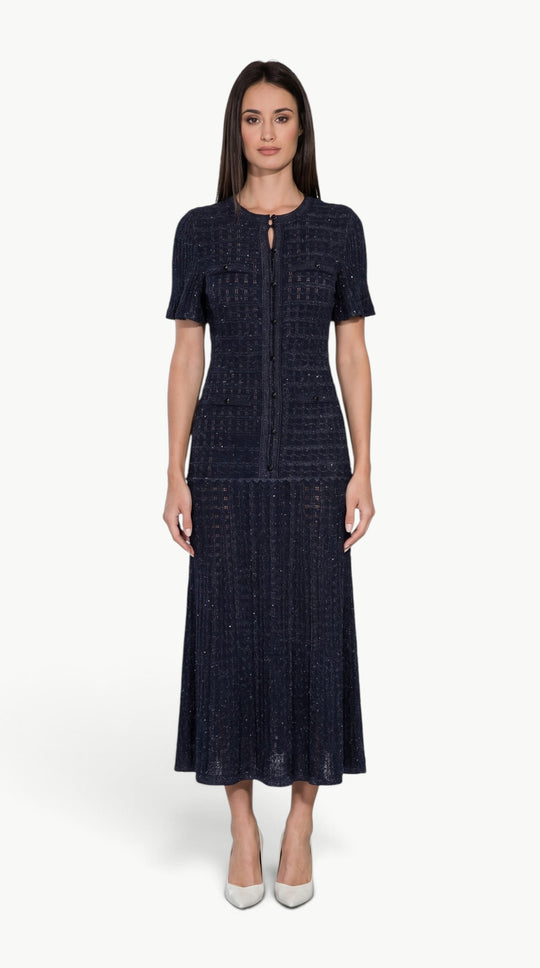 Navy Shimmer Knit Midi Dress
