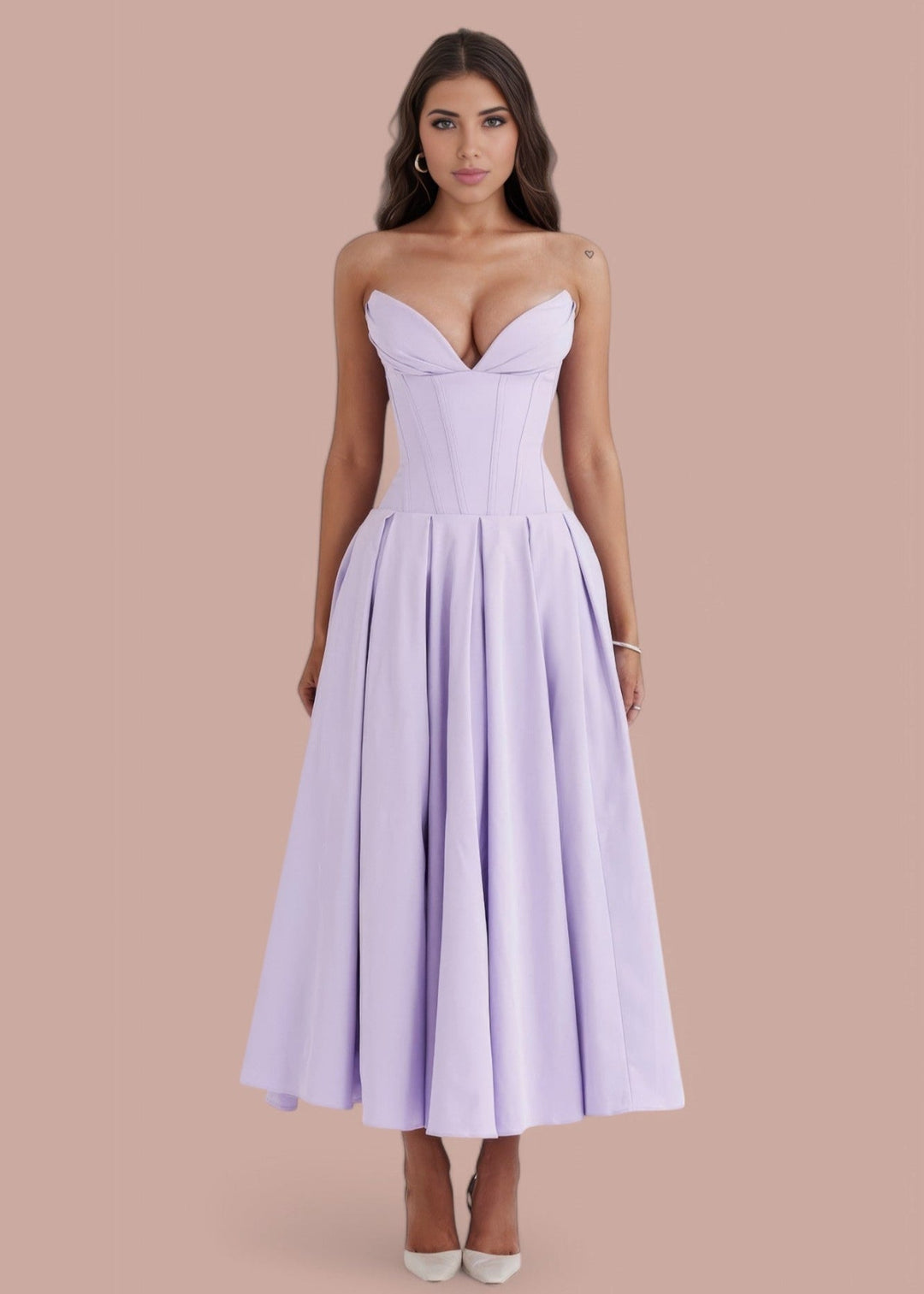 Nova || Sophisticated Strapless A-Line Midi Dress Purple